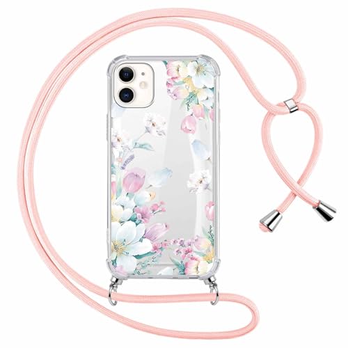 Kueqeay Handykette Handyhülle für iPhone 11 Hülle mit Band Kette 6,1", Durchsichtige Aesthetic Muster Case mit Umhängeband Weich Silicone TPU Stoßfest Schutzhülle Cover, Blume 6 Kueqeay Handykette Handyhülle für iPhone 11 Hülle mit Band Kette 6,1", Durchsichtige Aesthetic Muster Case mit Umhängeband Weich Silicone TPU Stoßfest Schutzhülle Cover, Blume 6 von Kueqeay