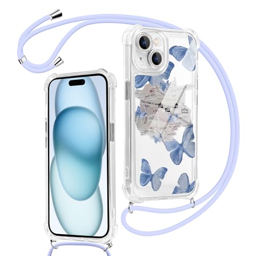 Kueqeay Handykette für iPhone 15 Hülle mit Band 6,1'', Aesthetic Schmetterlinge Muster Design Schutzhülle Transparent PC Hard Necklace Handyhülle für zum Umhängen Stoßfest Kameraschutz Bumper Case, 08 Kueqeay Handykette für iPhone 15 Hülle mit Band 6,1'', Aesthetic Schmetterlinge Muster Design Schutzhülle Transparent PC Hard Necklace Handyhülle für zum Umhängen Stoßfest Kameraschutz Bumper Case, 08 von Kueqeay