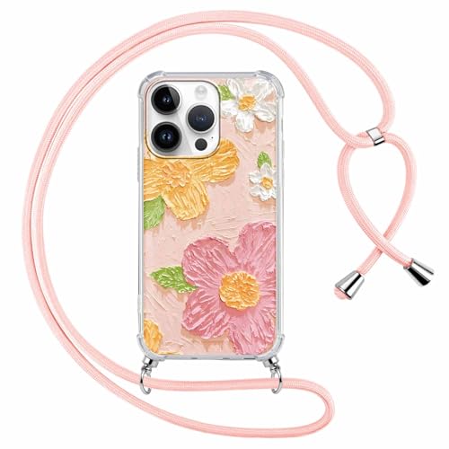 Kueqeay Handykette für iPhone 15 Pro Hülle mit Band Kette 6,1", Durchsichtige Aesthetic Muster Handyhülle mit Adjustable umhängeband Weich Silicone TPU Stoßfest Schutzhülle Case Cover, Blume 1 Kueqeay Handykette für iPhone 15 Pro Hülle mit Band Kette 6,1", Durchsichtige Aesthetic Muster Handyhülle mit Adjustable umhängeband Weich Silicone TPU Stoßfest Schutzhülle Case Cover, Blume 1 von Kueqeay