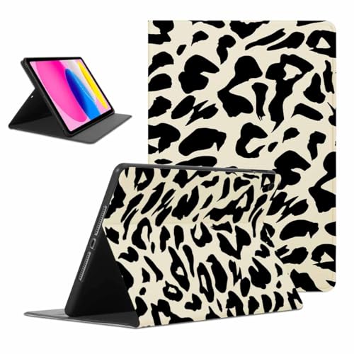 Kueqeay Hülle für Apple iPad (2022) 10.9, Aesthetic Leopard Motiv Design Ultra Dünn Leicht SchutzHülle mit Standfunktion TPU Rücken Slim PU Leder Smart Folio Tablet Cover, Beige von Kueqeay