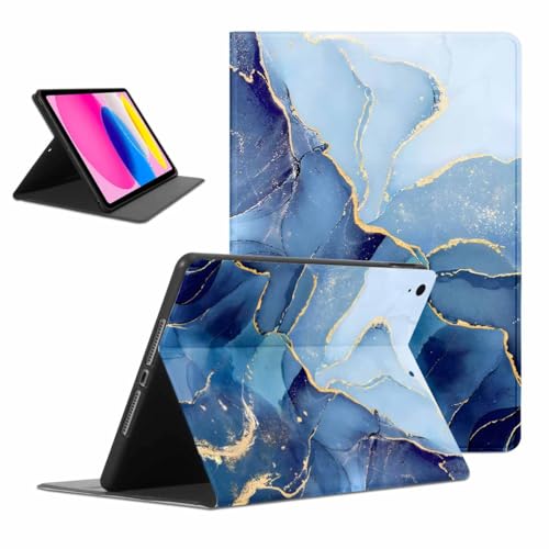 Kueqeay Hülle für Apple iPad (2022) 10.9, Aesthetic Marmor Motiv Design Ultra Dünn Leicht SchutzHülle mit Standfunktion TPU Rücken Slim PU Leder Smart Folio Tablet Cover, Blau von Kueqeay