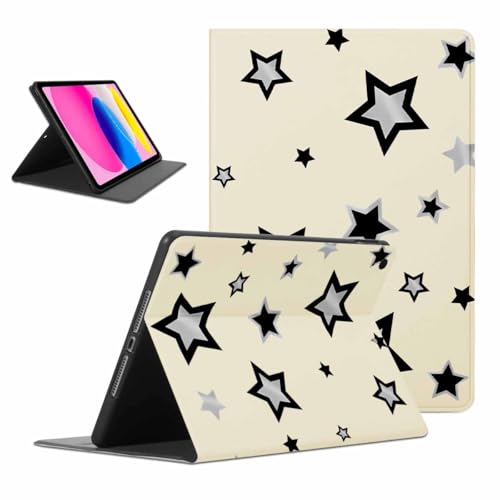 Kueqeay Hülle für Apple iPad (2022) 10.9, Aesthetic Sterne Motiv Design Ultra Dünn Leicht SchutzHülle mit Standfunktion TPU Rücken Slim PU Leder Smart Folio Tablet Cover, Beige von Kueqeay
