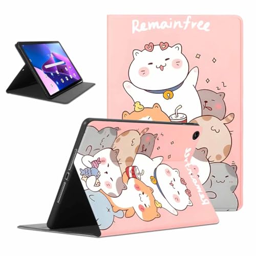 Kueqeay Hülle für Lenovo Tab M10 Gen 3 10.1, Aesthetic Kat Motiv Design Ultra Dünn Leicht SchutzHülle mit Standfunktion TPU Rücken Slim PU Leder Smart Folio Tablet Cover, Rosa von Kueqeay