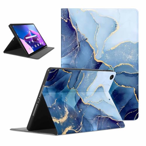 Kueqeay Hülle für Lenovo Tab M10 Gen 3 10.1, Aesthetic Marmor Motiv Design Ultra Dünn Leicht SchutzHülle mit Standfunktion TPU Rücken Slim PU Leder Smart Folio Tablet Cover, Blau von Kueqeay