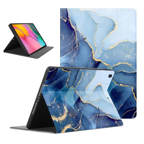 Kueqeay Hülle für Samsung Galaxy Tab A 10.1 2019 (SM-T510/T515), Aesthetic Marmor Motiv Design Ultra Dünn Leicht SchutzHülle mit Standfunktion TPU Rücken Slim PU Leder Smart Folio Tablet Cover, Blau von Kueqeay