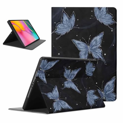 Kueqeay Hülle für Samsung Galaxy Tab A 10.1 2019 (SM-T510/T515), Aesthetic Schmetterlinge Motiv Design Leicht SchutzHülle mit Standfunktion TPU Rücken Slim PU Leder Smart Folio Tablet Cover, Schwarz von Kueqeay