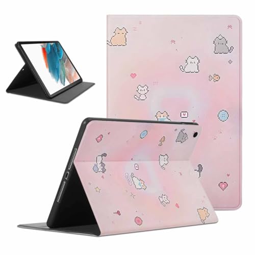 Kueqeay Hülle für Samsung Galaxy Tab A8 10,5 Zoll 2021 SM-X200/ X205/ X207, Aesthetic Kat Motiv Design Leicht SchutzHülle mit Standfunktion TPU Rücken Slim PU Leder Smart Folio Tablet Cover, Rosa von Kueqeay