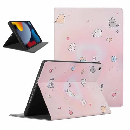 Kueqeay Hülle für iPad 9./8./7. Generation, Aesthetic Kat Motiv Design Ultra Dünn Leicht SchutzHülle mit Standfunktion TPU Rücken Slim PU Leder Smart Folio Tablet Cover, Rosa von Kueqeay