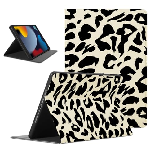 Kueqeay Hülle für iPad 9./8./7. Generation, Aesthetic Leopard Motiv Design Dünn Leicht SchutzHülle mit Standfunktion TPU Rücken PU Leder Smart Folio Tablet Cover für iPad 10,2" 2021/2020/2019, Beige von Kueqeay