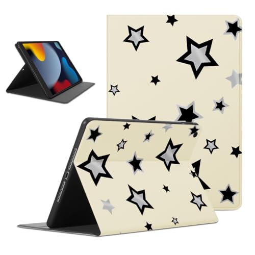 Kueqeay Hülle für iPad 9./8./7. Generation, Aesthetic Sterne Motiv Design Dünn Leicht SchutzHülle mit Standfunktion TPU Rücken PU Leder Smart Folio Tablet Cover für iPad 10,2" 2021/2020/2019, Beige von Kueqeay