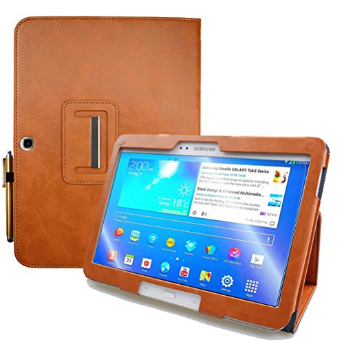 KUESN Samsung Galaxy Tab 4 10.1 SM-T530 T531 Book Cover Case and Tab 3 10.1 GT-P5200 P5210 Tablet Folio Flip Book Cover Case mit Magnetverschluss (Braun) von Kuesn