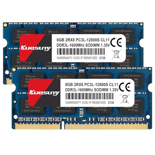 Kuesuny 16 GB KIT (2 x 8 GB) DDR3L / DDR3 1600 MHz Sodimm-RAM PC3L / PC3 12800S PC3L / PC3 12800 1,35 V / 1,5 V CL11 204 Pin 2RX8 Dual-Rank-RAM ohne Puffer ohne ECC von Kuesuny