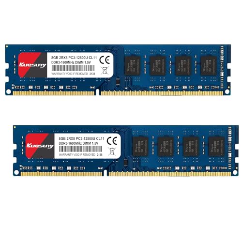 Kuesuny 16GB KIT (2X8GB) DDR3 1600MHz Udimm Ram PC3-12800 PC3-12800U 1.5V CL11 240 Pin 2RX8 Dual Rank Non-ECC Unbuffered Desktop Computer Memory Ram Module Upgrade von Kuesuny