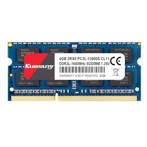 Kuesuny 4 GB DDR3 / DDR3L 1600 MHz Sodimm Ram PC3 / PC3L-12800S PC3 / PC3L-12800 1,5 V / 1,35 V CL11 204 Pin 2RX8 Dual-Rank Nicht-ECC ungepufferter Speicher RAM Ideal für Notebook-Laptop-Upgrade von Kuesuny