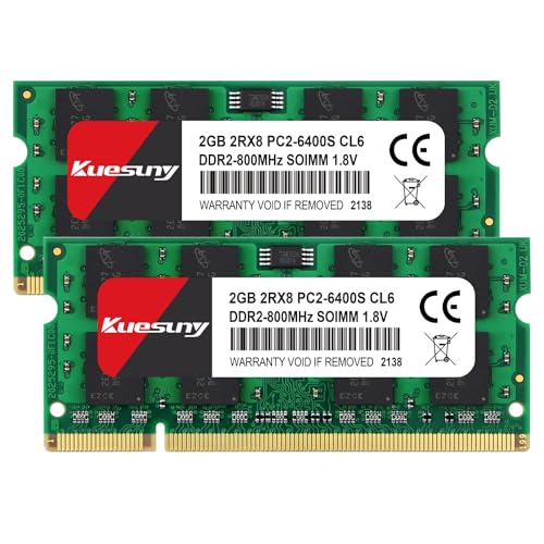 Kuesuny 4 GB Kit (2 x 2 GB) DDR2 800 MHz Sodimm Ram PC2-6400 PC2-6400S 1,8 V CL6 200 Pin 2RX8 Upgrade des Nicht gepufferten Notebook-Laptop-Speichermoduls ohne ECC von Kuesuny
