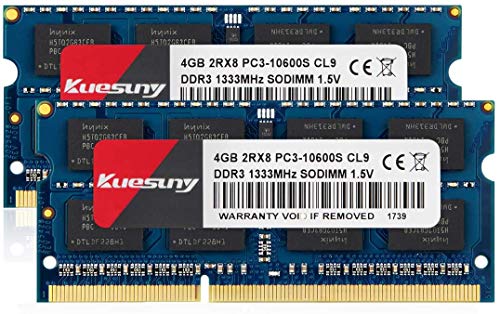 Kuesuny 8 GB Kit (2 x 4 GB) DDR3 1333 MHz Sodimm-RAM PC3 10600 PC3 10600S 1,5 V CL9 204 Pin 2RX8 Dual-Rank-RAM ohne Puffer ohne ECC von Kuesuny