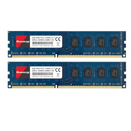 Kuesuny 8 GB Kit (2 x 4 GB) DDR3L / DDR3 1600 MHz Udimm Ram PC3L / PC3-12800 PC3L / PC3-12800U 1,35 V / 1,5 V CL11 240 Pin 2RX8 Upgrade des RAM-Moduls ohne Puffer mit Zwei Rängen und ohne ECC von Kuesuny