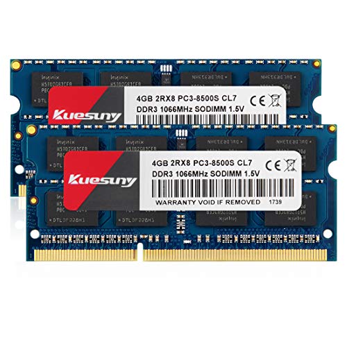 Kuesuny 8 GB Kit (2X4 GB) DDR3 1066 MHz / 1067 MHz Sodimm Ram PC3-8500 PC3-8500S 1,5 V CL7 204 Pin 2RX8 Dual-Rank Nicht-ECC ungepufferter Speicher Ram Ideal für Notebook-Laptop-Upgrade von Kuesuny