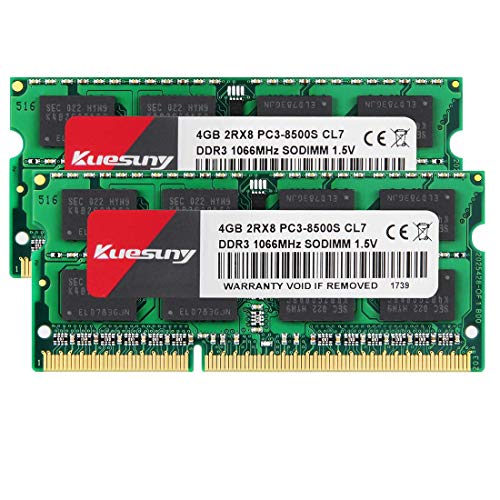Kuesuny 8 GB Kit (2X4 GB) DDR3 1066 MHz / 1067 MHz Sodimm Ram PC3-8500 PC3-8500S 1,5 V CL7 204 Pin 2RX8 Dual-Rank Nicht-ECC ungepufferter Speicher Ram Ideal für Notebook-Laptop-Upgrade von Kuesuny