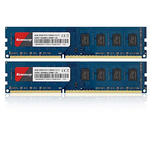 Kuesuny 8 GB Kit (2X4GB) DDR3 1600 MHz Udimm-RAM PC3-12800 PC3-12800U 1,5 V CL11 240 Pin 2RX8 Upgrade des RAM-Moduls für ungepufferten Desktop-Computerspeicher mit Zwei Rängen ohne ECC von Kuesuny