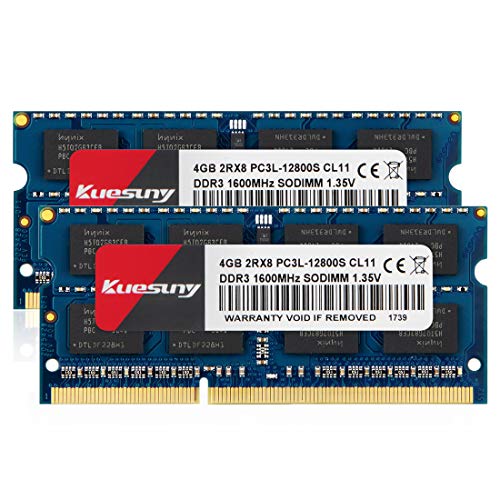 Kuesuny 8GB Kit (2X4GB) DDR3/DDR3L 1600 MHz Sodimm Ram PC3/PC3L-12800S PC3/PC3L-12800 1,5 V/1,35 V CL11 204 Pin 2RX8 Dual Rank Nicht-ECC ungepufferter Speicher RAM Ideal für Notebook-Laptop-Upgrade von Kuesuny