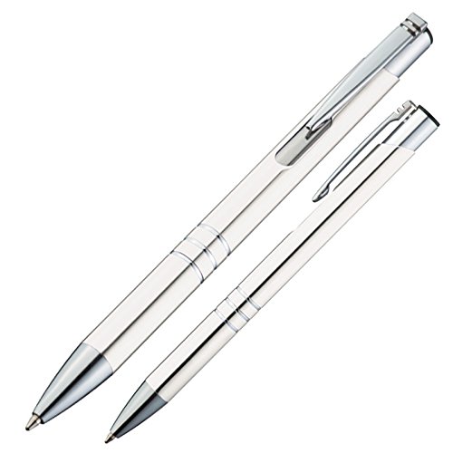 10 Kugelschreiber aus Metall / Farbe: weiß von Kugelschreiber