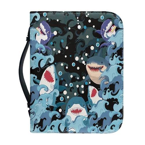 Kuiaobaty Bibelhülle mit Ozeanha-Muster, PU-Leder, mit Taschen, Cartoon-Tierhaie, Buchhülle, Reißverschluss, für Bibelstudium, 4 Größen, L, XXL Kuiaobaty Bibelhülle mit Ozeanha-Muster, PU-Leder, mit Taschen, Cartoon-Tierhaie, Buchhülle, Reißverschluss, für Bibelstudium, 4 Größen, L, XXL von Kuiaobaty