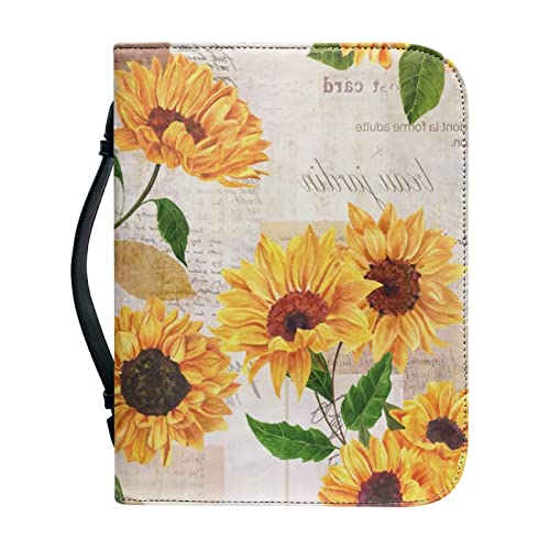 Kuiaobaty Vintage Sonnenblumen Bibeltasche Tragetasche Buchtasche mit Innentasche für Stifte, Handy, Beige Reißverschluss Büchertasche PU Leder von Kuiaobaty