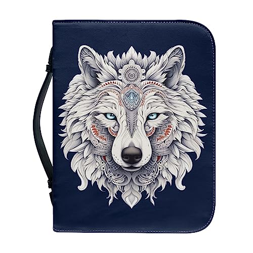 Kuiaobaty Weißer Tribal Wolf Notizbuch-Einband aus Kunstleder mit Stifthalter, Indianer-Wölfe mit Reißverschluss von Kuiaobaty