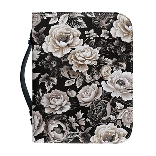 Kuiaobaty Zeichnung Pfingstrosen Blumen Buchhülle für Frauen, tragbare Notizbuchhülle, schützender Organizer, florales Buchetui aus Kunstleder Retro-Pfingstrosen-Blume M-[9.2x6.3in=23.4x16.0cm] von Kuiaobaty