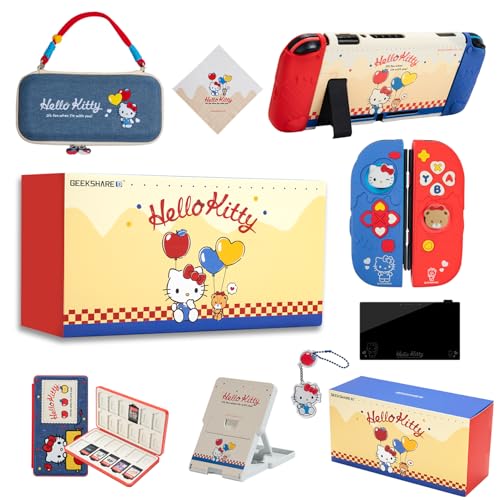 Kuitmor Switch Zubehör Bundle für Switch 2017: Tragetasche, Schutzgehäuse, Spielkartenetui, Bildschirmschutzfolie, Spielständer, Daumengriffkappen und mehr (10 in 1) von Kuitmor