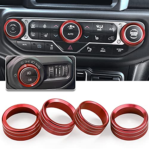 JL JLU Gladiator JT Climate Auto Volume Tasten Schalter Ring Scheinwerfer Mittelkonsole Abdeckung für Jeep Wrangler JL JLU Gladiator JT 2018-2021 Zubehör (Rot) von Kujunpao