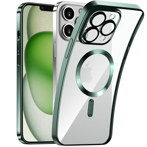 Kukiwhy Handyhülle für iPhone 13 Pro Hülle mit Magsafe, Clear Starker Magnet Case mit Kameraschutz, Glänzende Beschichtung Kratzfeste Handyhülle, Kratzfest Handyhülle iPhone 13 Pro -6.1 Zoll Grün von Kukiwhy