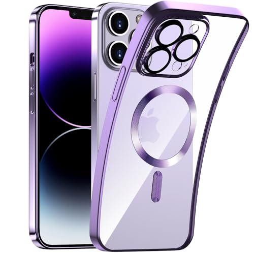 Kukiwhy Handyhülle für iPhone 13 Pro Max Hülle mit Magsafe, Clear Starker Magnet Case mit Kameraschutz, Glänzende Beschichtung Kratzfeste Handyhülle iPhone 13 Pro Max-6.7 Zoll Dunkellila von Kukiwhy