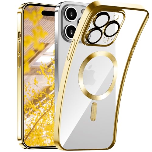 Kukiwhy Handyhülle für iPhone 14 Pro 6,1" Hülle mit Magsafe, Clear Starker Magnet Case mit Kameraschutz, Glänzende Beschichtung Kratzfeste Handyhülle, Kratzfest Handyhülle iPhone 14 Pro - Gold von Kukiwhy