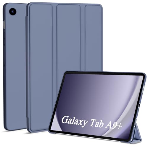 Kukiwhy Hülle für Samsung Galaxy Tab A9+/A9 Plus 11 Zoll 2023 Tablet (SM-X210/X216/X218), Dünn Leicht PU mit Standfunktion Dreifach Falt Klapp Schutzhülle, Auto Aufwachen/Schlafen -Blau Grau von Kukiwhy