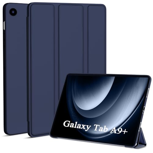 Kukiwhy Hülle für Samsung Galaxy Tab A9+/A9 Plus 11 Zoll 2023 Tablet (SM-X210/X216/X218), Dünn Leicht PU mit Standfunktion Dreifach Falt Klapp Schutzhülle, Auto Aufwachen/Schlafen -Dunkelblau von Kukiwhy