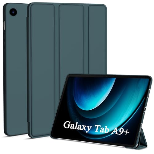 Kukiwhy Hülle für Samsung Galaxy Tab A9+/A9 Plus 11 Zoll 2023 Tablet (SM-X210/X216/X218), Dünn Leicht PU mit Standfunktion Dreifach Falt Klapp Schutzhülle, Auto Aufwachen/Schlafen -Dunkelgrün von Kukiwhy