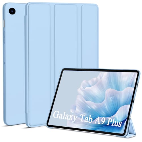 Kukiwhy Hülle für Samsung Galaxy Tab A9+/A9 Plus 11 Zoll 2023 Tablet (SM-X210/X216/X218), Dünn Leicht PU mit Standfunktion Dreifach Falt Klapp Schutzhülle, Auto Aufwachen/Schlafen -Himmelblau von Kukiwhy