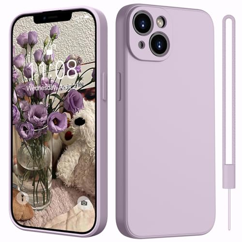 Kukiwhy Hülle für iPhone 14 Silikon mit 1 Lanyard,Microfiber-Innenfutter Dünn Hanyhülle für iPhone 14 5G Case Rundumschutz Kameraschutz stoßfeste Kratzfest Schutzhülle für iPhone 14 6.1'' Lila von Kukiwhy