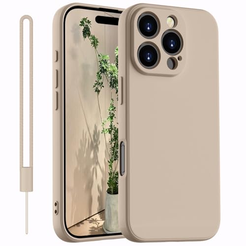 Kukiwhy Silikon Hülle für iPhone 16 Pro Hülle mit 1 Lanyard,[Ultra Dünn mit Microfiber],Handyhülle Kratzfeste Rundumschutz Schutzhülle für iPhone 16 Pro Case 6.3''(2024) Khaki von Kukiwhy