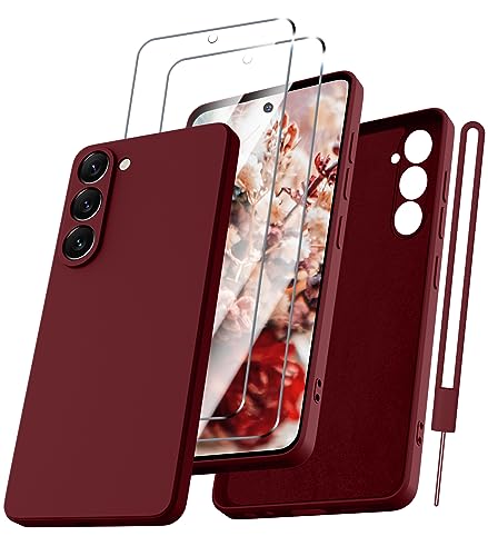 Kukiwhy für Samsung Galaxy A54 Hülle mit 2 Stück Panzerfolie, Hanyhülle Samsung A54 4G/5G Ultra Dünn Slim mit Microfiber, Kratzfeste Rundumschutz Schutzhülle Case für Samsung A54-Burgundisch von Kukiwhy