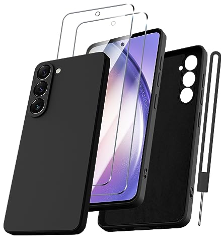 Kukiwhy für Samsung Galaxy A54 Hülle mit 2 Stück Panzerfolie, Hanyhülle Samsung A54 4G/5G Ultra Dünn Slim mit Microfiber, Kratzfeste Rundumschutz Schutzhülle Case für Samsung A54-Schwarz von Kukiwhy