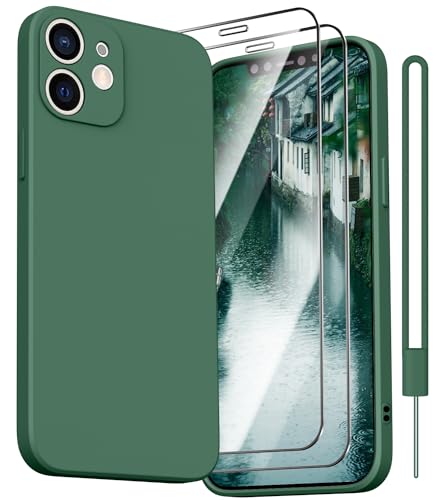 Kukiwhy für iPhone 11 Hülle, [2 × 9H Schutzfolie] iPhone 11 Silikon Case mit Handschlaufe, Ultra Dünn Kameraschutz Rundumschutz Handyhülle für iPhone 11-Matt Grün von Kukiwhy