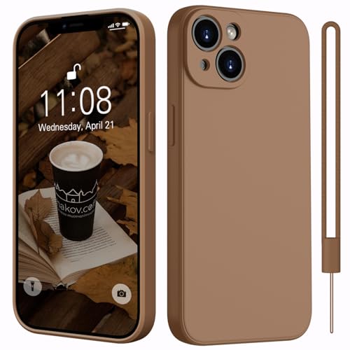 Kukiwhy Hülle für iPhone 14 Silikon mit 1 Lanyard,Microfiber-Innenfutter Dünn Hanyhülle für iPhone 14 5G Case Rundumschutz Kameraschutz stoßfeste Kratzfest Schutzhülle für iPhone 14 6.1'' Brown von Kukiwhy