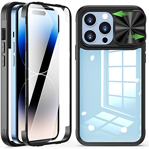 Kukiwhy für iPhone 14 Pro Max Hülle 360° Ganzkörper Schutzhülle Mit Eingebautem Displayschutz, Outdoor Militärischer Kameraschutz mit Slide Camera Handyhülle für iPhone 14 Pro Max, Schwarz von Kukiwhy