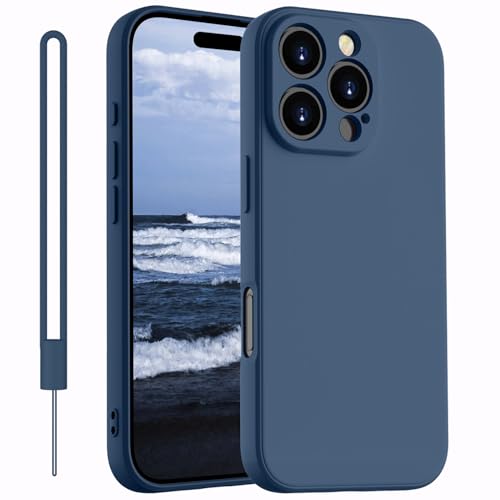 Kukiwhy für iPhone 16 Pro Hülle Silikon Case,Dünne mit Microfiber Hanyhülle für iPhone 16 Pro 5G aus flüssigem Silikon, Kratzfeste und stoßfeste Schutzhülle für iPhone 16 Pro 6.3''(2024) Dunkel Blau von Kukiwhy