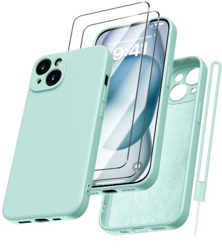 Kukiwhy für iPhone 15 Plus Hülle Silikon mit 2 Stück Panzerfolie, Hanyhülle für iPhone 15 Plus Case Dünne mit Weichem Microfiber Kratzfeste Stoßfeste Schutzhülle für iPhone 15 Plus 6.7'' Mintgrün Kukiwhy für iPhone 15 Plus Hülle Silikon mit 2 Stück Panzerfolie, Hanyhülle für iPhone 15 Plus Case Dünne mit Weichem Microfiber Kratzfeste Stoßfeste Schutzhülle für iPhone 15 Plus 6.7'' Mintgrün von Kukiwhy