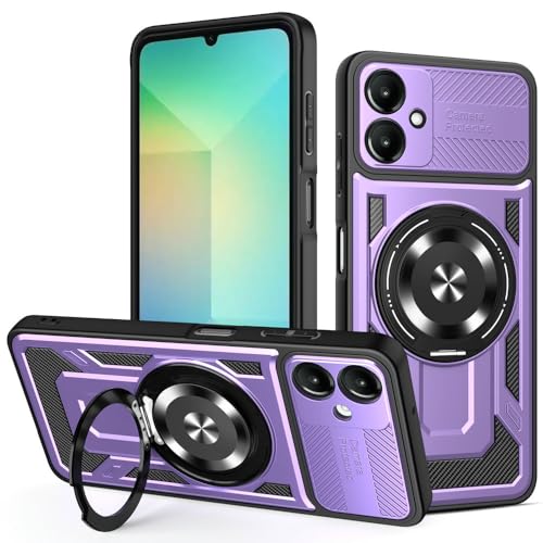 Kompatibel mit Samsung Galaxy A06 4G/5G SM-A065F/DS SM-A066B/DS, kompatibel mit MagSafe, um 360 Grad drehbarer magnetischer Ständer, Anti-Drop-Handyhülle, Violett von Kukoufey