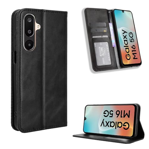 Kompatibel mit Samsung Galaxy F16 5G Handyhüllen, Klapphülle aus Leder, kompatibel mit Samsung SM-M166P/DS Galaxy M16 5G / SM-E166P/DS, Schwarz Kompatibel mit Samsung Galaxy F16 5G Handyhüllen, Klapphülle aus Leder, kompatibel mit Samsung SM-M166P/DS Galaxy M16 5G / SM-E166P/DS, Schwarz von Kukoufey
